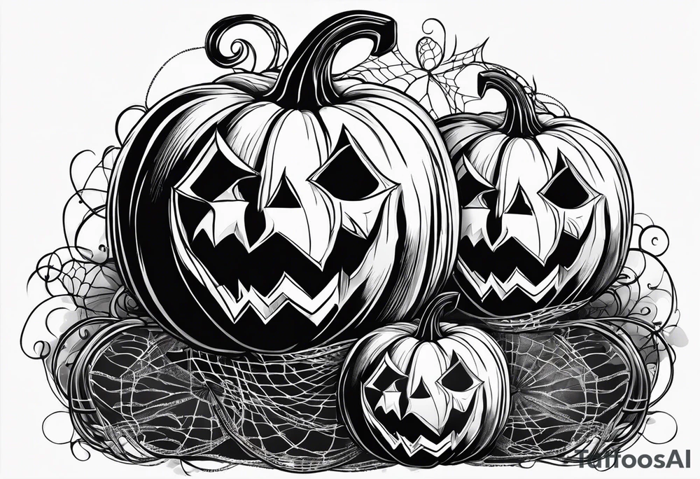 scary pumpkins with a spidernet in the background tattoo idea