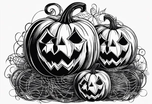 scary pumpkins with a spidernet in the background tattoo idea