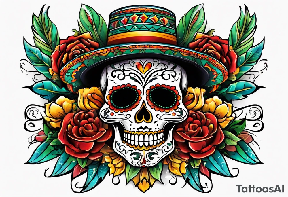 Mexico day of dead  man standing
 skeleton drink 4x6 cm tattoo idea
