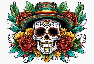 Mexico day of dead  man standing
 skeleton drink 4x6 cm tattoo idea