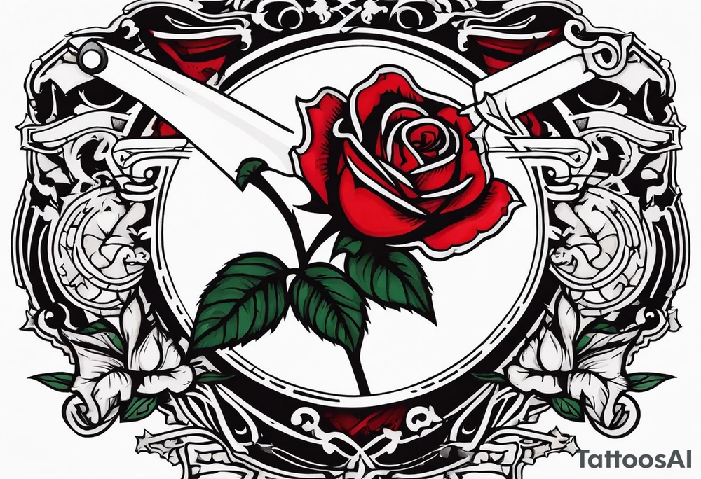 Messer mit Stacheldraht und Rose tattoo idea