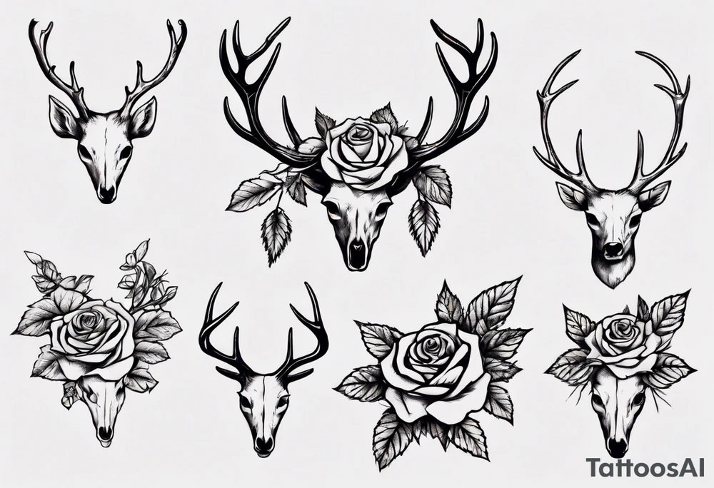 Antlers with bramble and roses tattoo idea