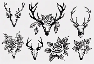 Antlers with bramble and roses tattoo idea