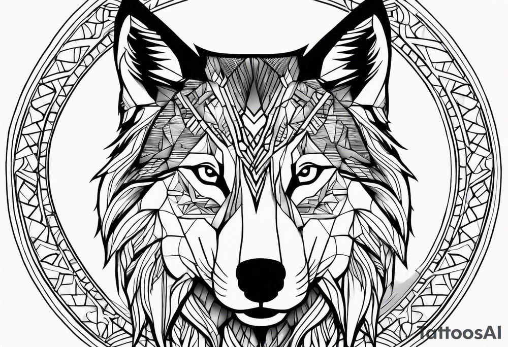 Abstract wolf face , tree of life tattoo idea
