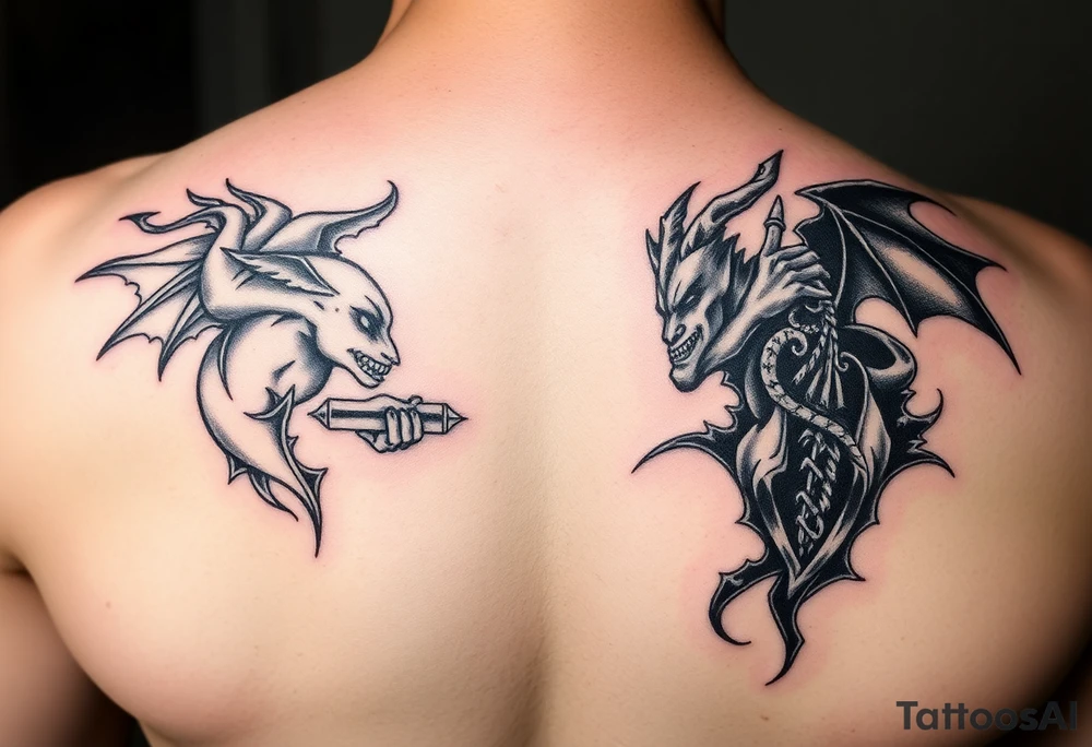 Heaven vs Hell Money Drugs Devil Vs God cash flow rip to the gang tattoo idea