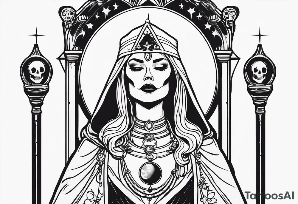 High priestess as a skeleton with moon tarot card tattoo idea High priestess as a skeleton with moon tarot card tattoo idea