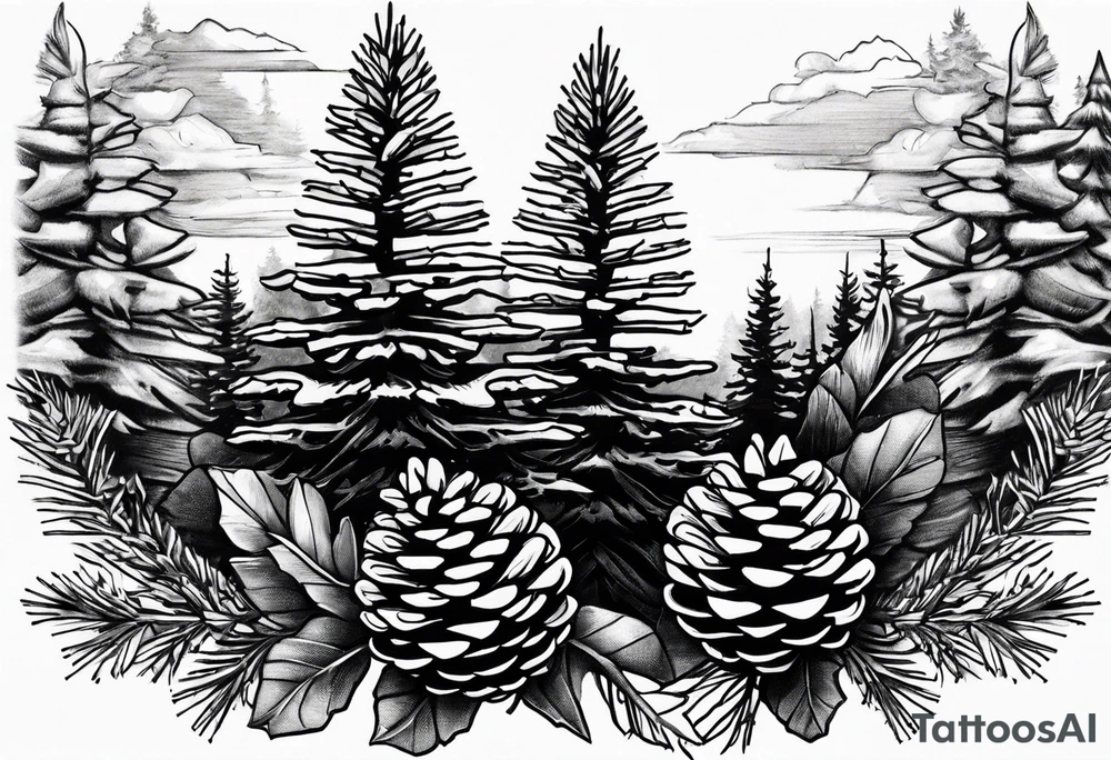 Pine cone with pine trees on top of it tattoo idea