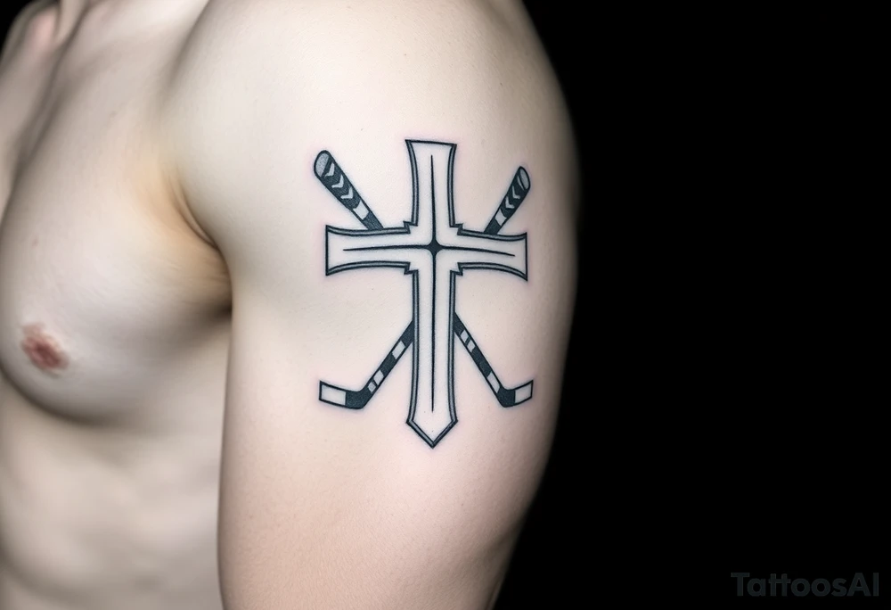 Cross made with hockey sticks tattoo idea