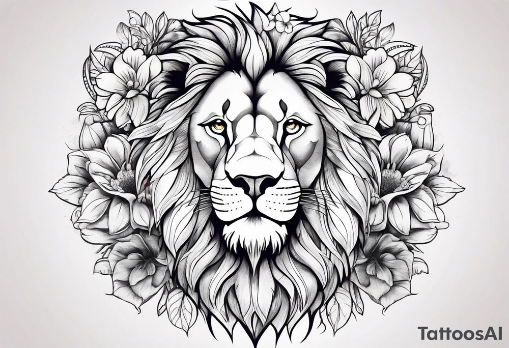 Lion with flowers tattoo idea