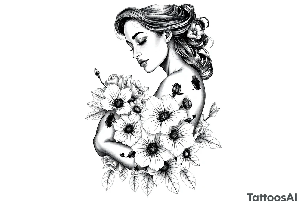 Black woman, flowers, survival, blessed tattoo idea