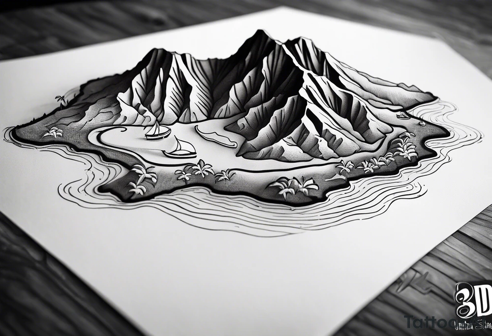 Hawaiian island 3D map tattoo idea