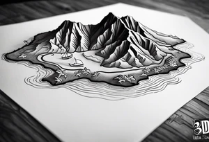 Hawaiian island 3D map tattoo idea
