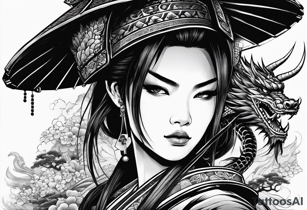 full beautiful female samurai with a dragon tattoo idea