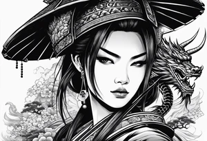 full beautiful female samurai with a dragon tattoo idea