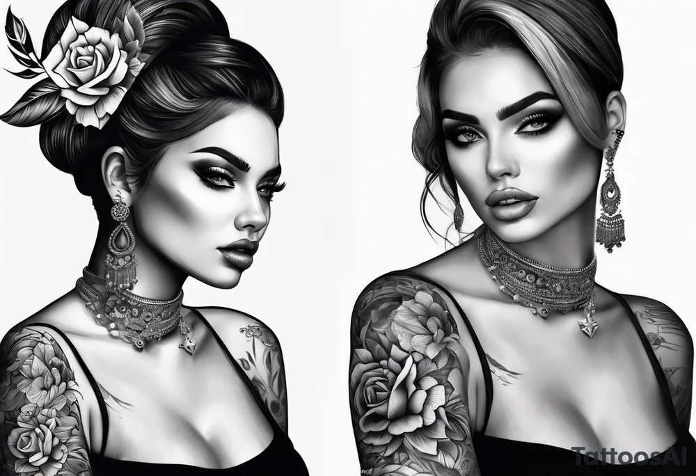 caveira e mulher tattoo idea