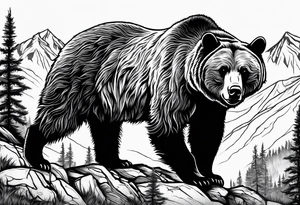 grizzly bear mountain forest tattoo idea