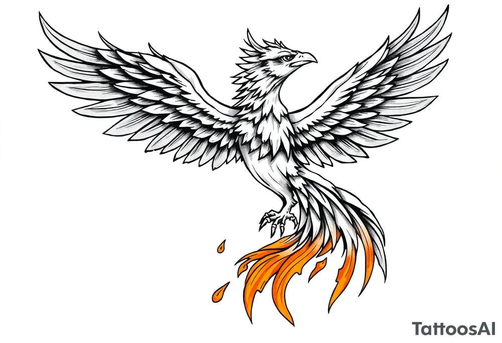 magnificent phoenix rising from golden flames with trailing embers tattoo idea