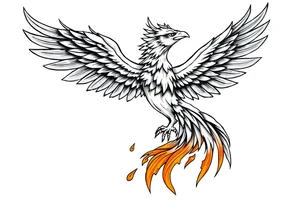magnificent phoenix rising from golden flames with trailing embers tattoo idea