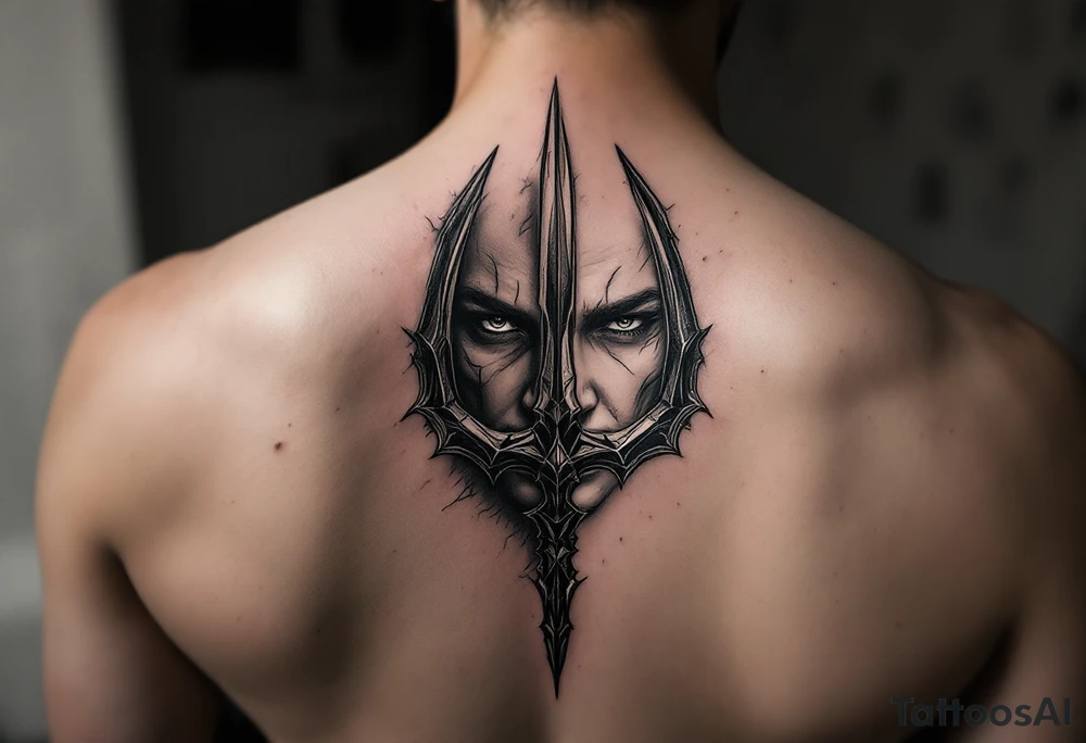 face behind trident tattoo idea