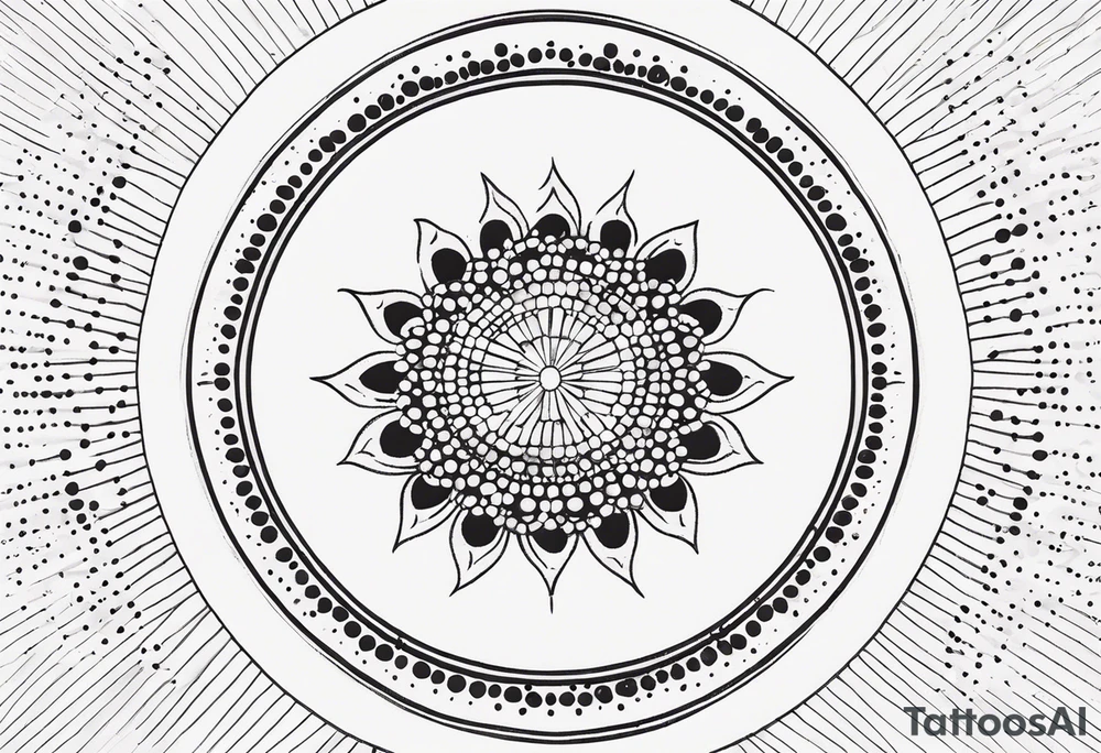 simple sunshine mandala made of black dots with circles tattoo idea