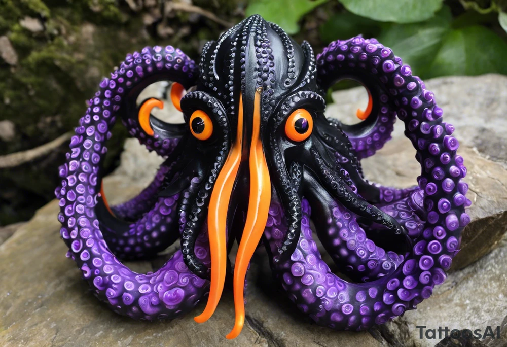 Cthulu

Black and Violet/Purple + Orange eyes
Head to be on right pec
9 Tentacles
Have 3 tentacles in a spiral for each right shoulder head
Have 1 tentacle on in a spiral for right bicep
Have 3 tentacles contouring the tricep, twirling down and around my right forearm
Have 2 tentacles wrapped around under my collar and double helix down my spinal column tattoo idea