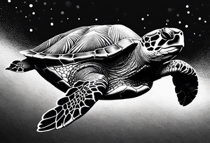 A serene turtle swimming underwater, detailed shell patterns visible, symbolizing patience and longevity.” tattoo idea