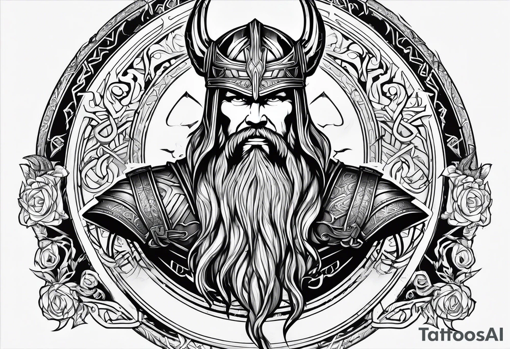 thor norse god of thunder with norse letter tattoo idea