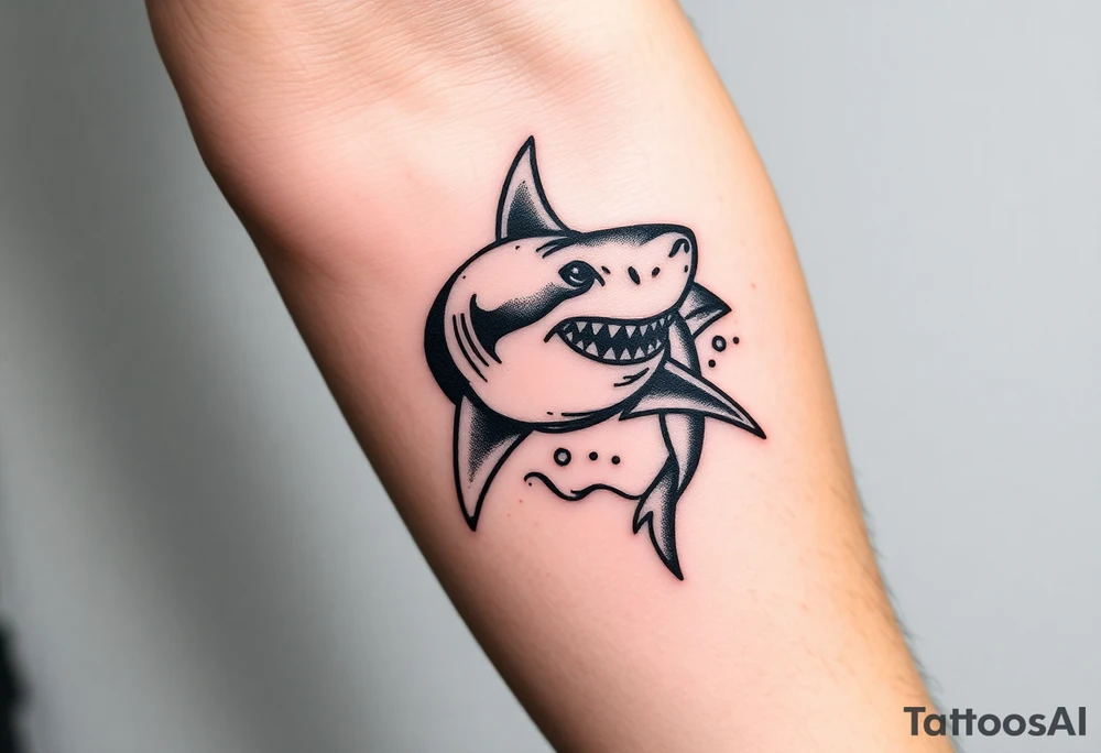 Masculine strong great white shark flowing forward in water tattoo idea