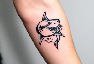 Masculine strong great white shark flowing forward in water tattoo idea