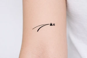 Minimalist tattoo representing a racing line approaching a racetrack apex, a simple curved line with a small geometric apex marker, inspired by motorsport driving technique tattoo idea