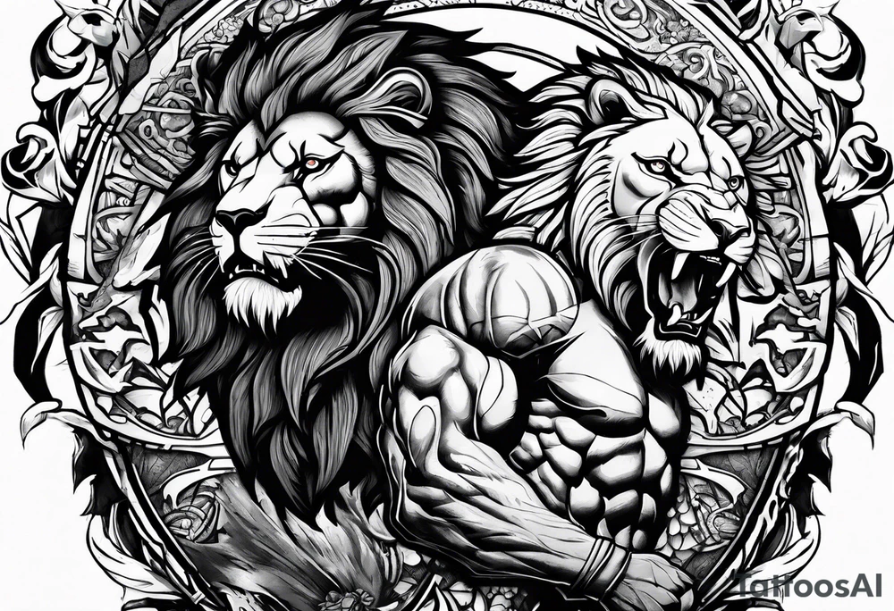 Spartan Warrior 300 and roaring Lion with dead bodies tattoo idea
