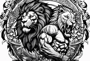 Spartan Warrior 300 and roaring Lion with dead bodies tattoo idea
