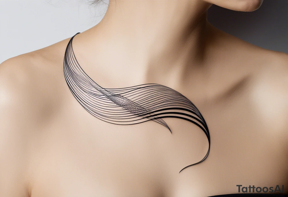 Design a captivating tattoo that embodies the concept of wave-particle duality. Imagine an elegant luminescent ribbon winding around the skin, pulsing with energy. The ribbon should hint at both wave-like undulations and the presence of subatomic particles. Incorporate miniature quantum gates opening and closing within the ribbon, bridging the quantum and cybernetic realms. tattoo idea