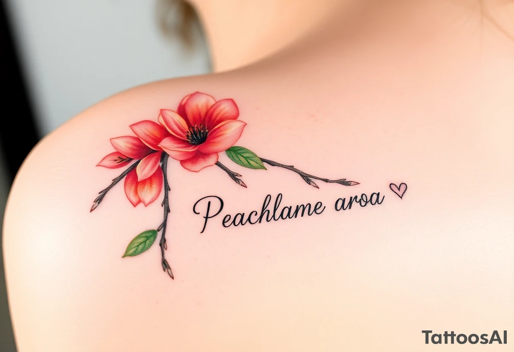 Peach branch with names scripted tattoo idea