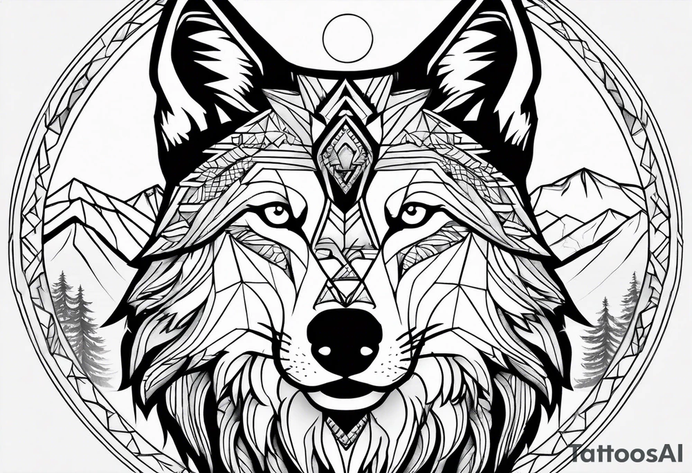 Wolf with mountains tattoo idea