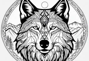 Wolf with mountains tattoo idea