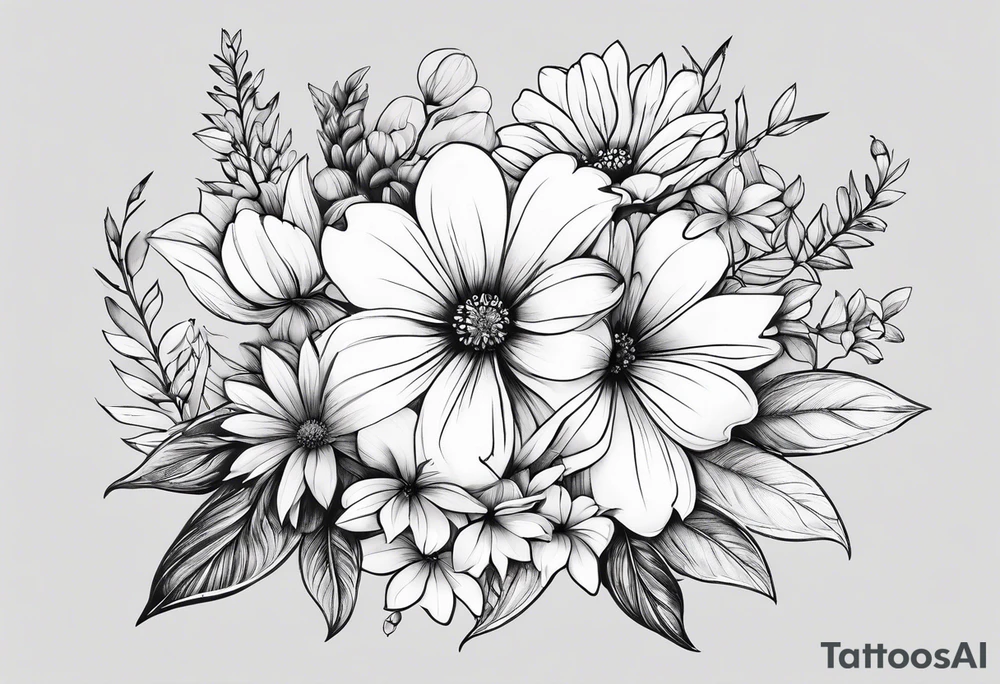 paw print and wild flowers tattoo idea