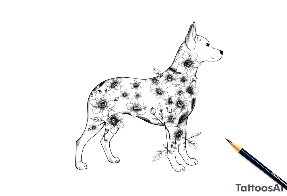 Dog silouette made of flowers tattoo idea