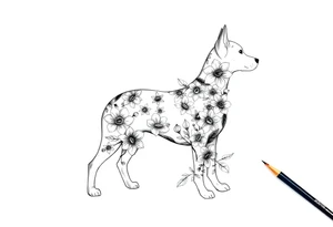 Dog silouette made of flowers tattoo idea