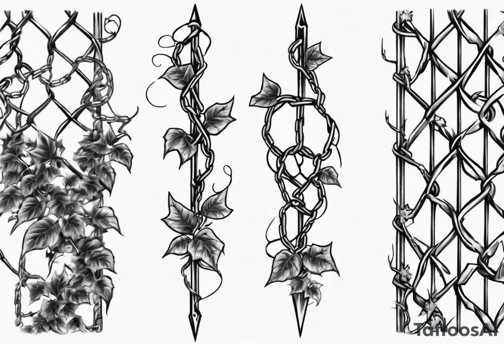 chain link fence with pointy ivy tattoo idea
