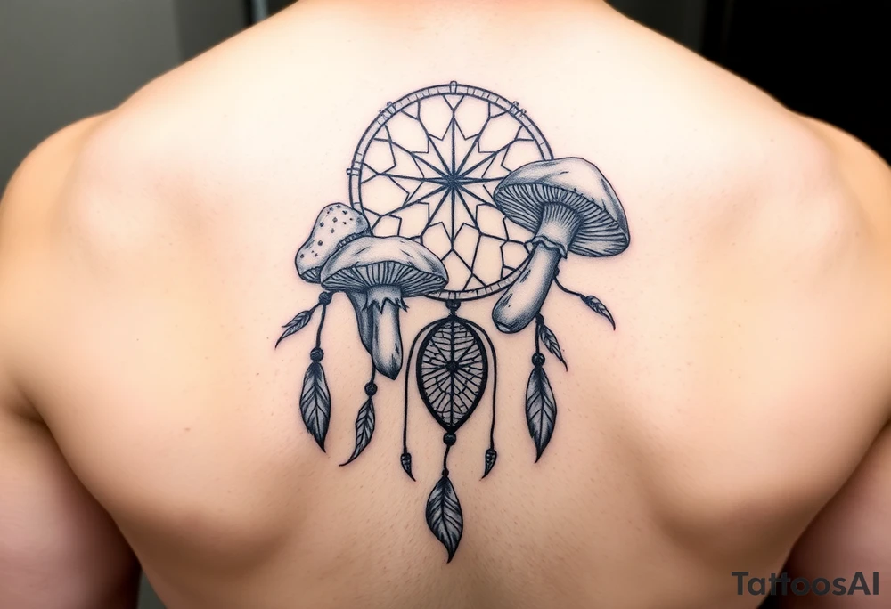 Mushrooms with dreamcatcher tattoo idea
