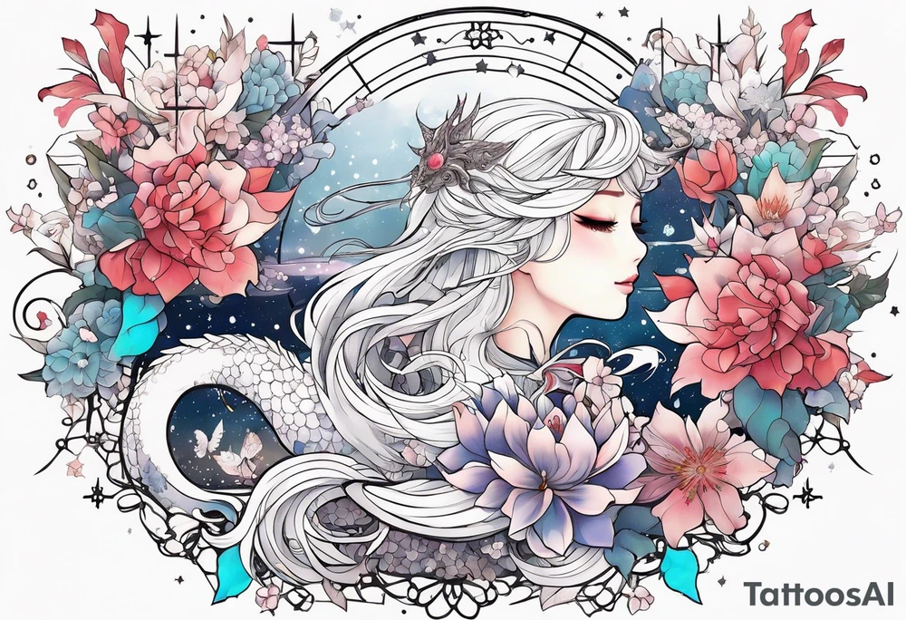 Constellation, wing , snow , cross , dragon female japan kawaii , flower tattoo idea