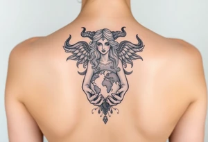 Taurus goddess with earth in her hands tattoo idea