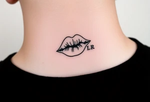 kiss tattooed on the neck with the initials lrs beside it tattoo idea