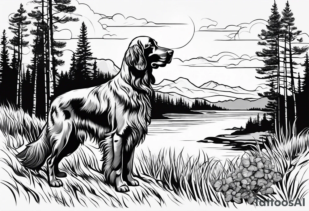 Full landscape Outline of an irish setter no fill l tattoo idea