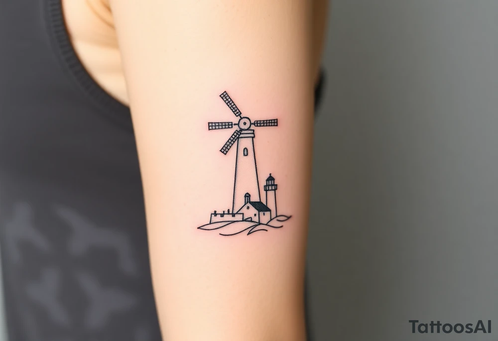 Windmill and lighthouse intertwined tattoo idea