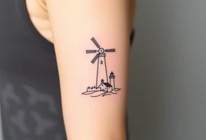 Windmill and lighthouse intertwined tattoo idea