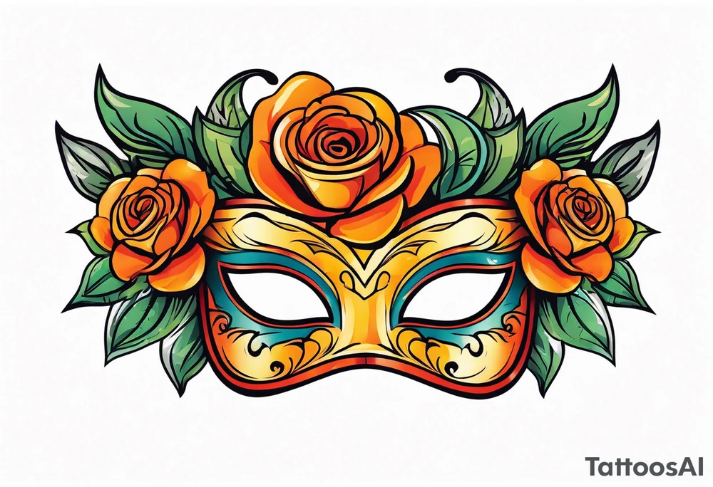 Laughing Male masquerade mask with orange and red roses tattoo idea
