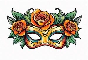 Laughing Male masquerade mask with orange and red roses tattoo idea