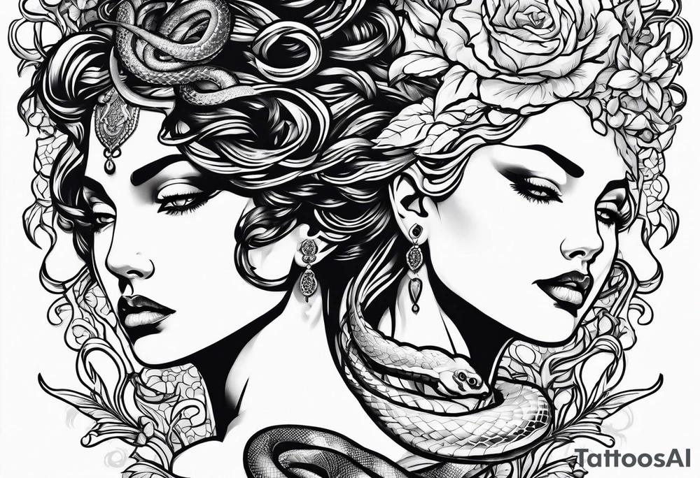 Persephone and medusa with snake hair side by side tattoo idea